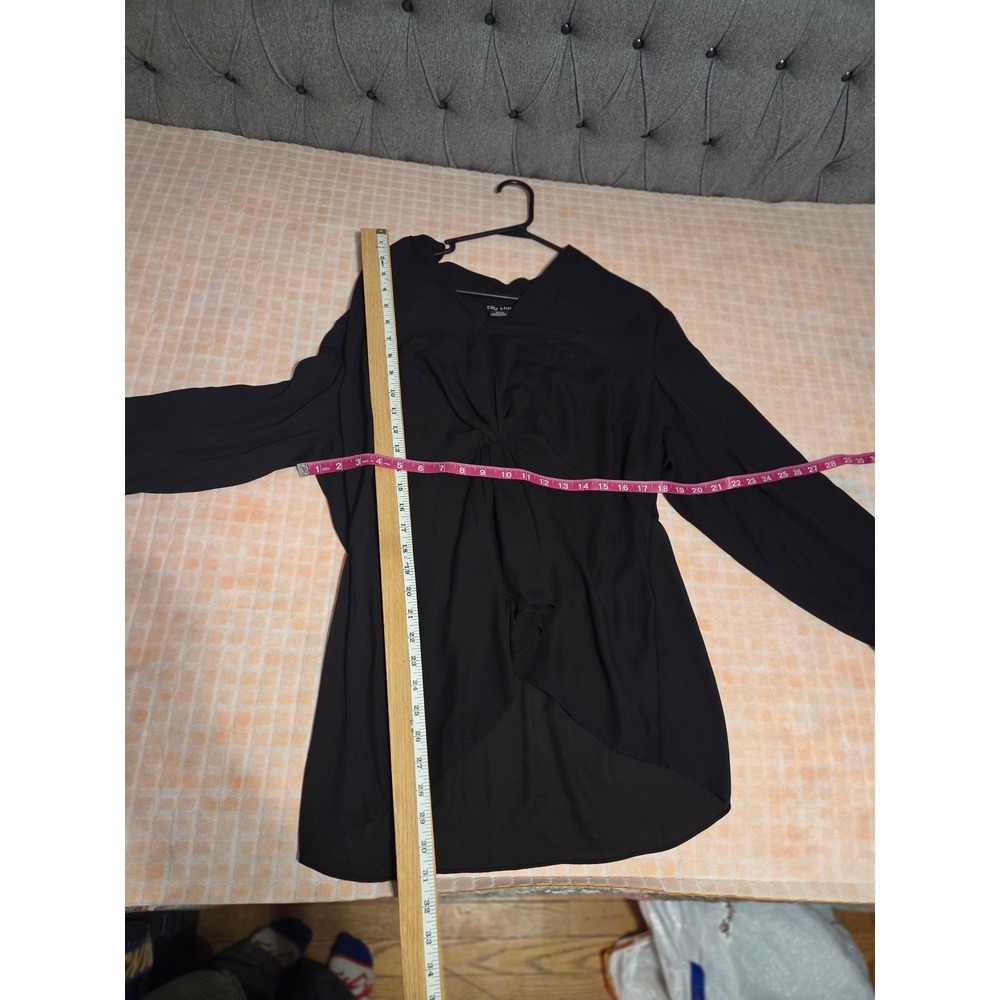 City Chic Twist Front Blouse Women XS/14 Black Dark Romantic Professional Top - Picture 3 of 5